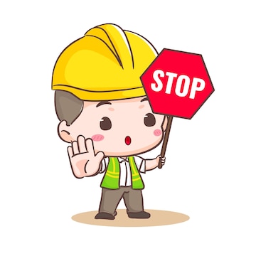 Premium Vector | Cute contractor or worker holding stop sign ... - Clip ...