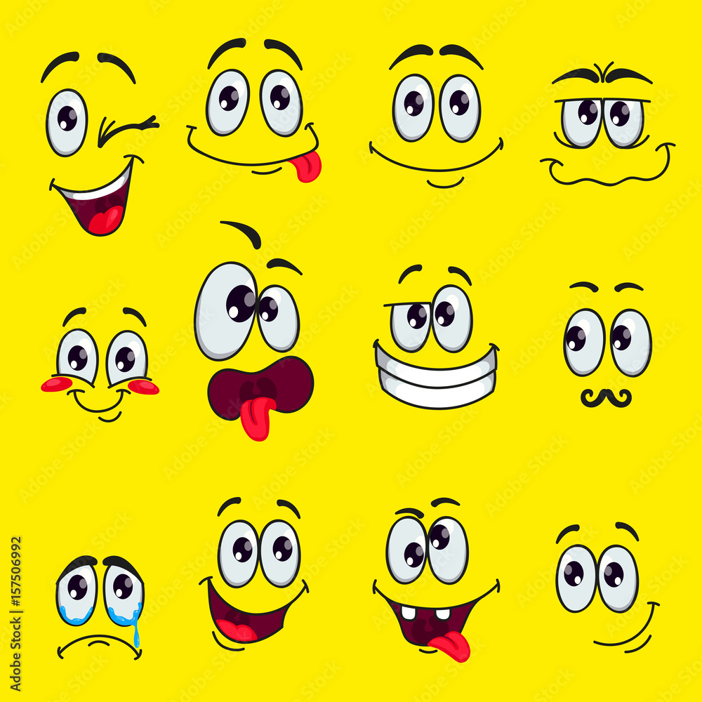 Funny cartoon faces with emotions. Vector clip art illustration ...