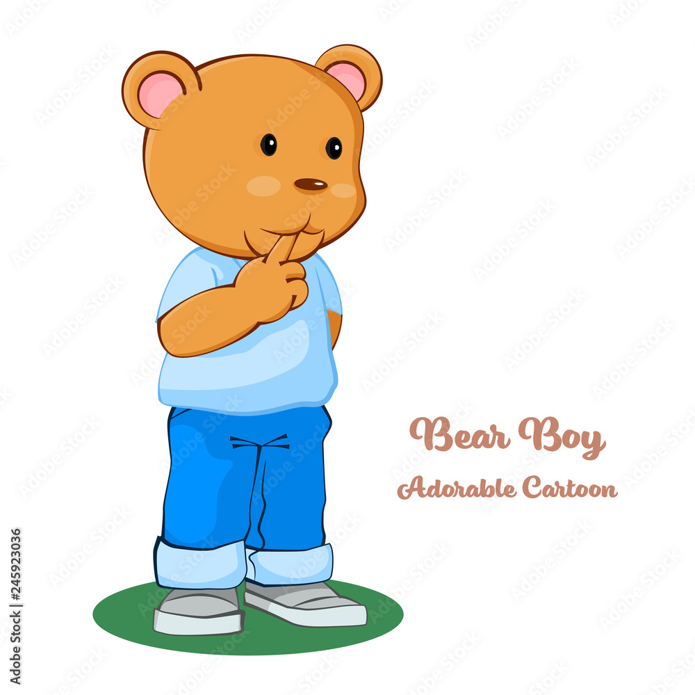 Adorable Cartoon, Boy Bear Standing with thinking. Vector clip art ...