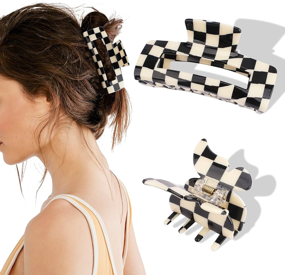 Amazon.com: Bmobuo 3Pcs Checkered Claw Clip, Vintage Checkered ...