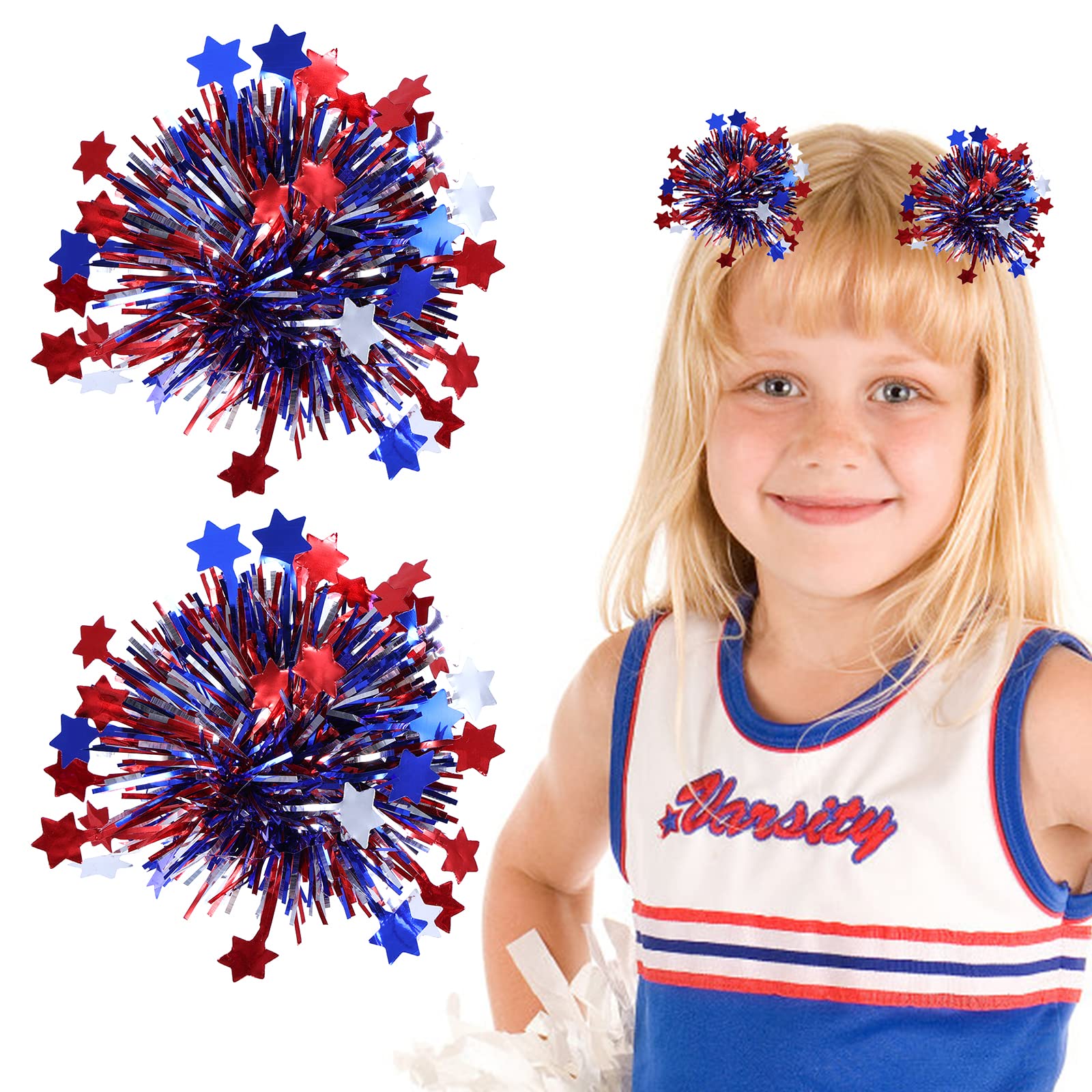 Amazon.com : July 4th Patriotic Pom Pom Hair Clips Girls Kids ...