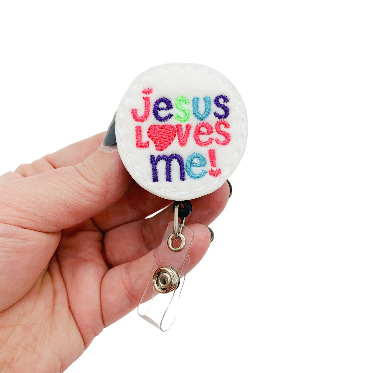 Jesus Loves Me Badge Reel ID Holder Retractable Clip Religious ...