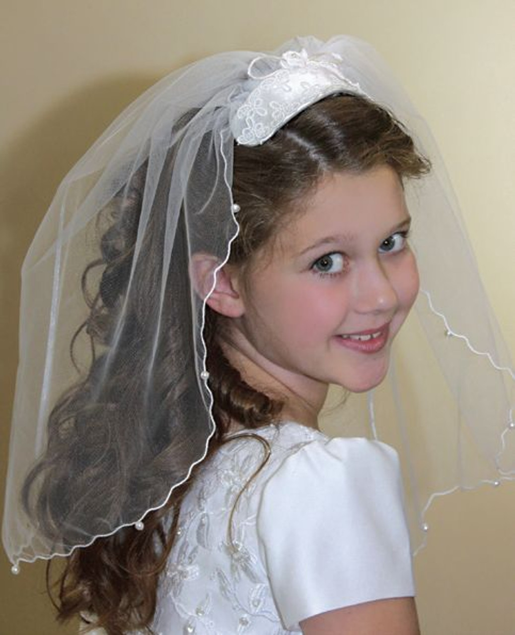 First Communion Veil | Clip & Veil Style | Satin Floral Bar | 22 ...