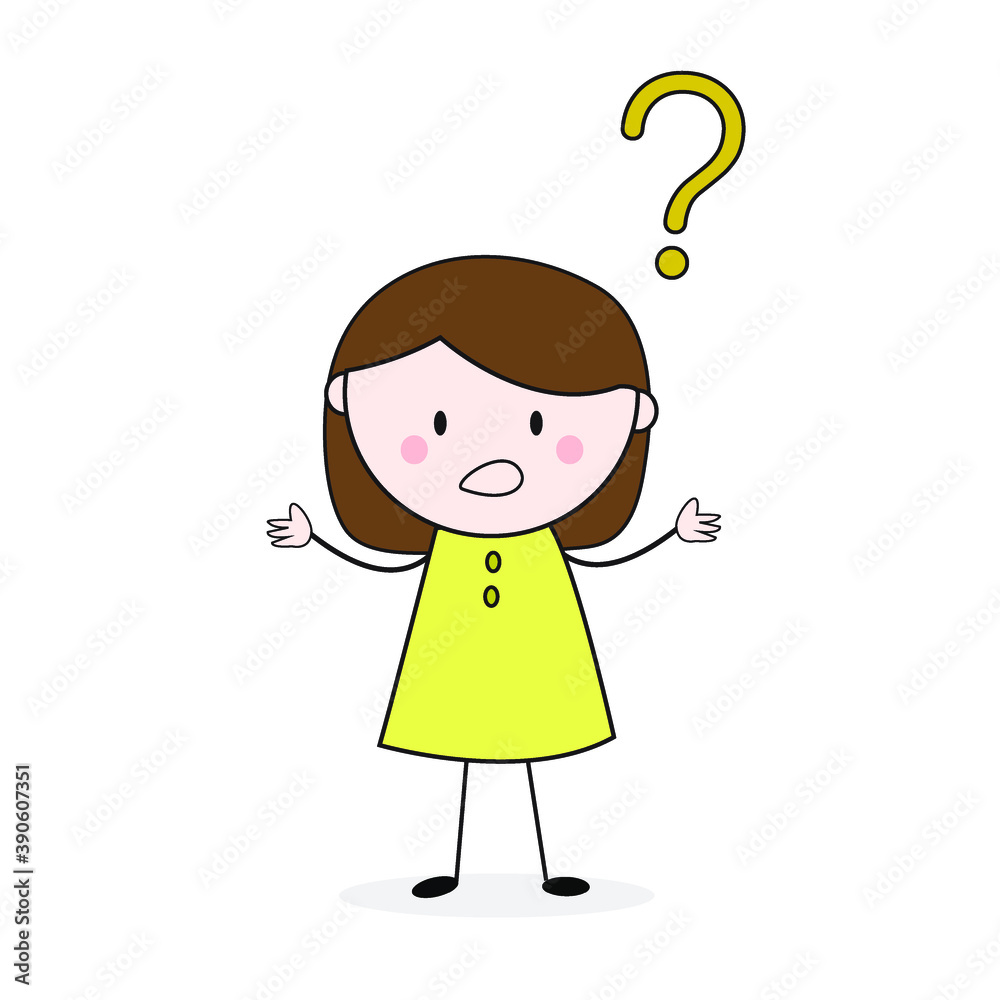 Doodle Stick Figure Girl Confused yellow Cartoon Vector Stock ...