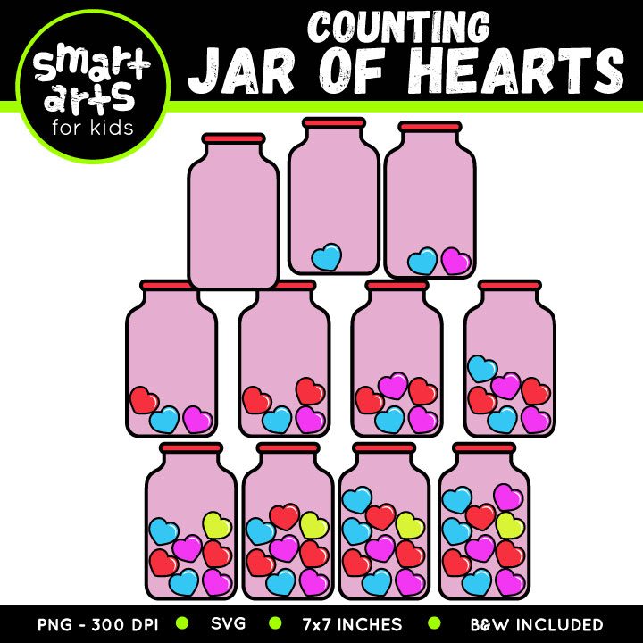 Valentines Counting Jar of Hearts Clip Art - Clip Art Library