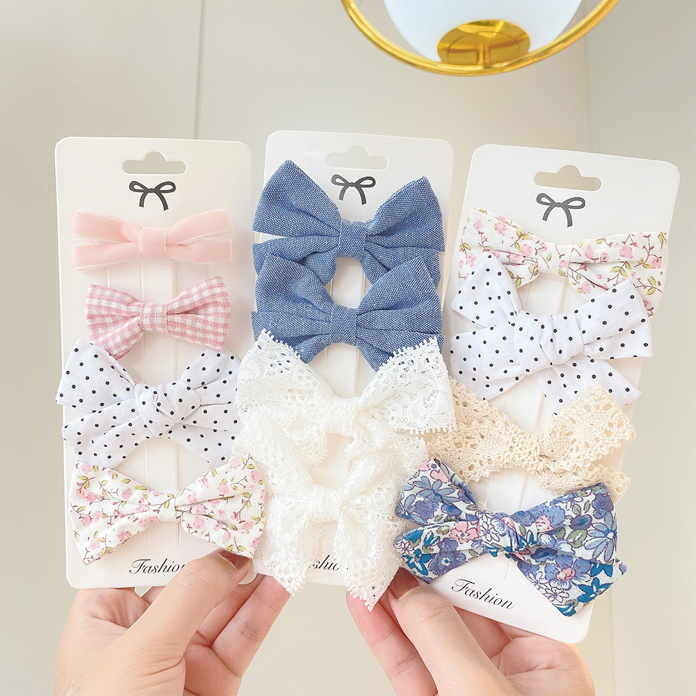 4Pcs/Set Floral Hair Clip Set Girl Cute Bow Flower Lace Trimming ...