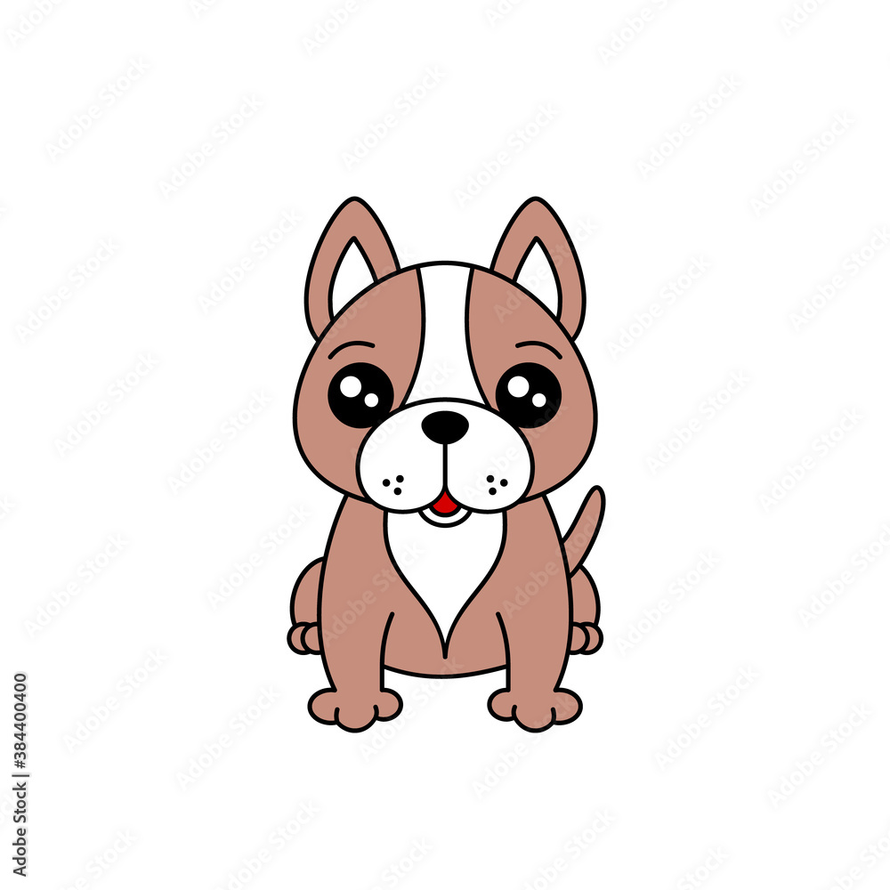 Cute French Bulldog sitting. Cheerful fawn frenchy drawing. Happy ...