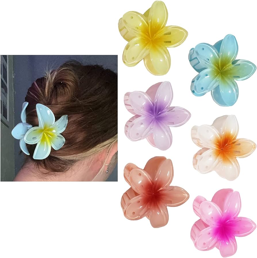 Yocuzee Pack of 6 Flower Hair Clips, Cute Acrylic Hair Clips for Women ...