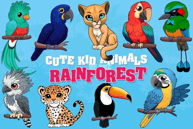 Set of vector cute kid animals of rainforest - Clip Art Library