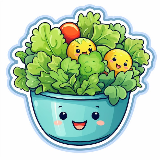 Premium Photo | A cute cartoon salad bowl with lettuce and chicken ...