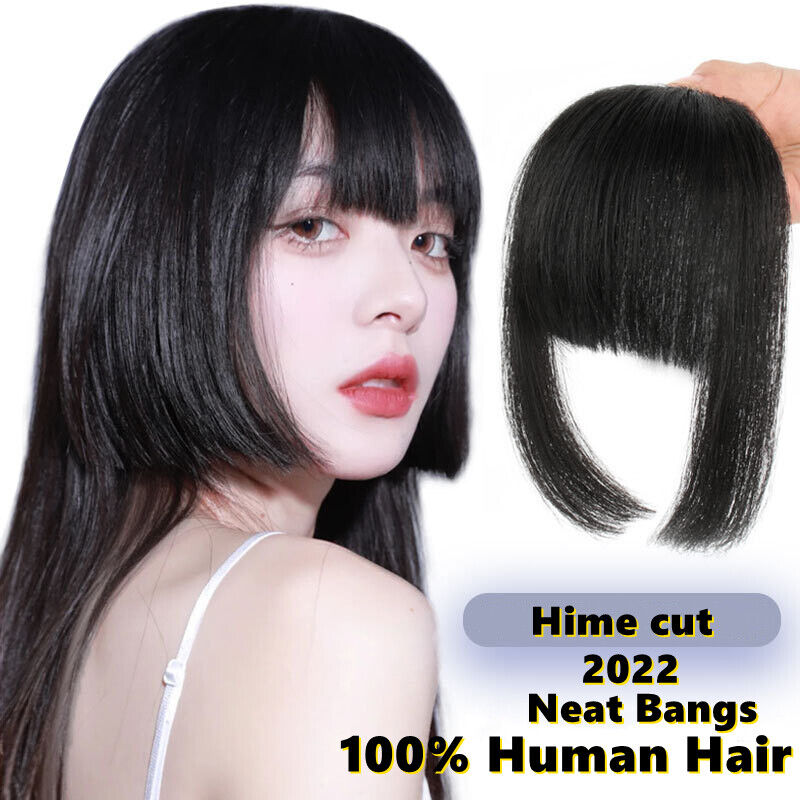 Hime cut Human Hair Blunt Bangs Clip In Human Hair Extension Fringe ...