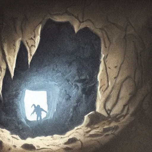 monster peering out of a cave, dark lighting, horror, | Stable ...