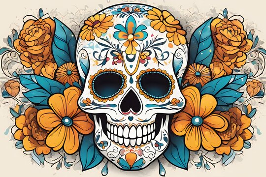 Premium PSD | Day of the dead skull with top hat and roses clip art ...