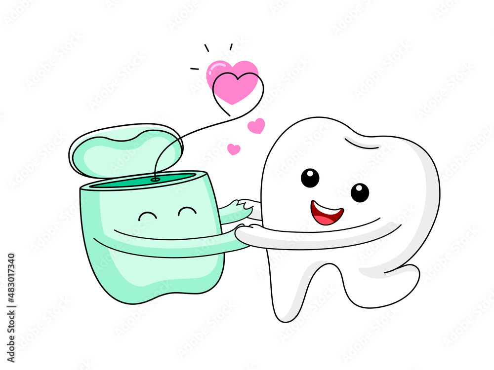 Cute cartoon tooth character and dental floss. I love floss ... - Clip ...