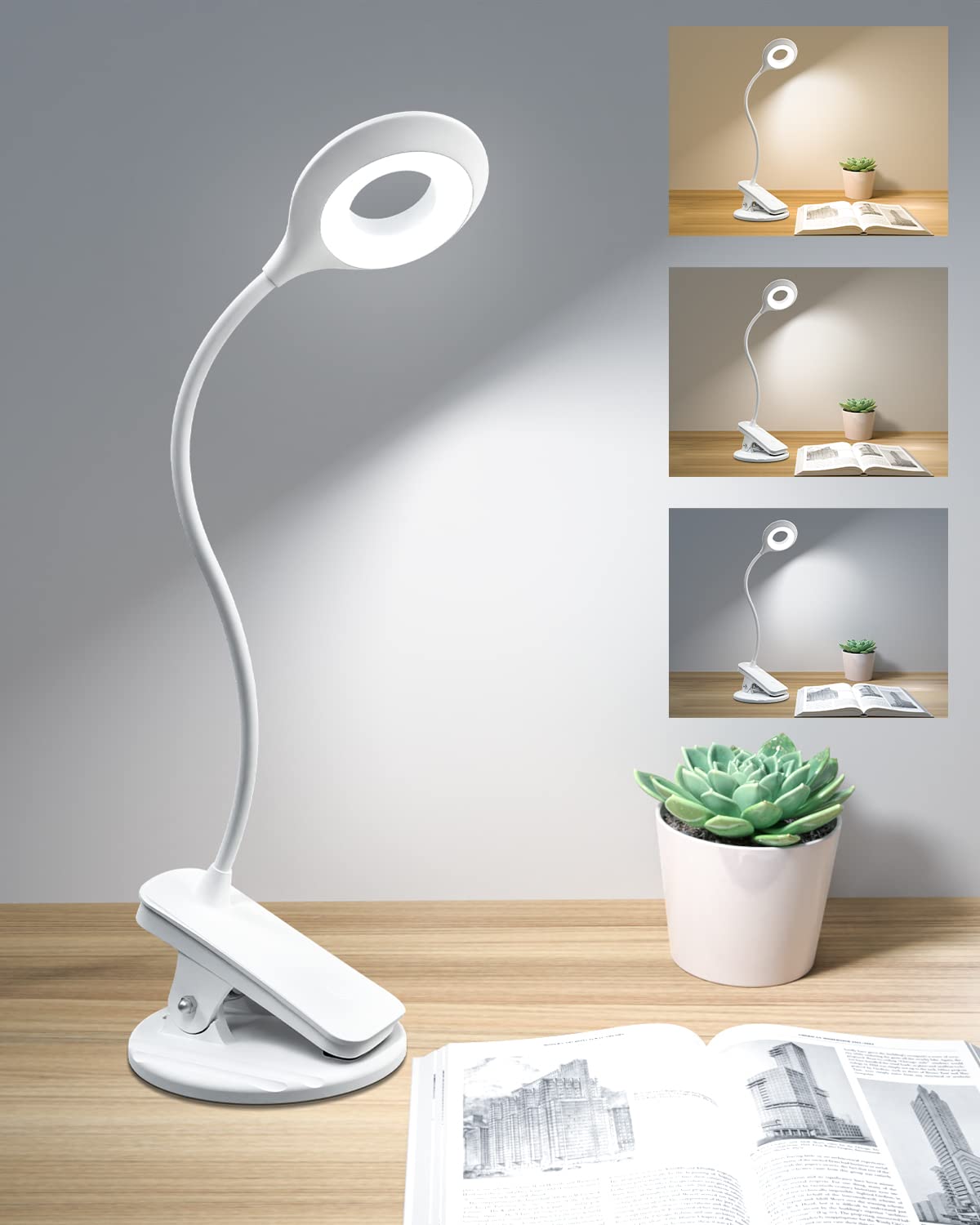 Zemty Clamp Lamp Bed Leds Modes Flexible Gooseneck Reading