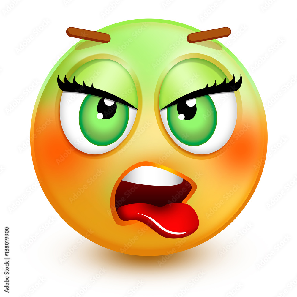 Cute nauseated-face emoticon or 3d smiley emoji showing disgust ...