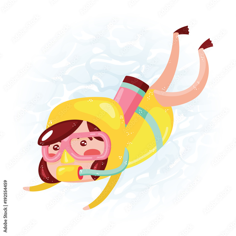 Clip art of one cute girl scuba diver in yellow wet suit which is ...