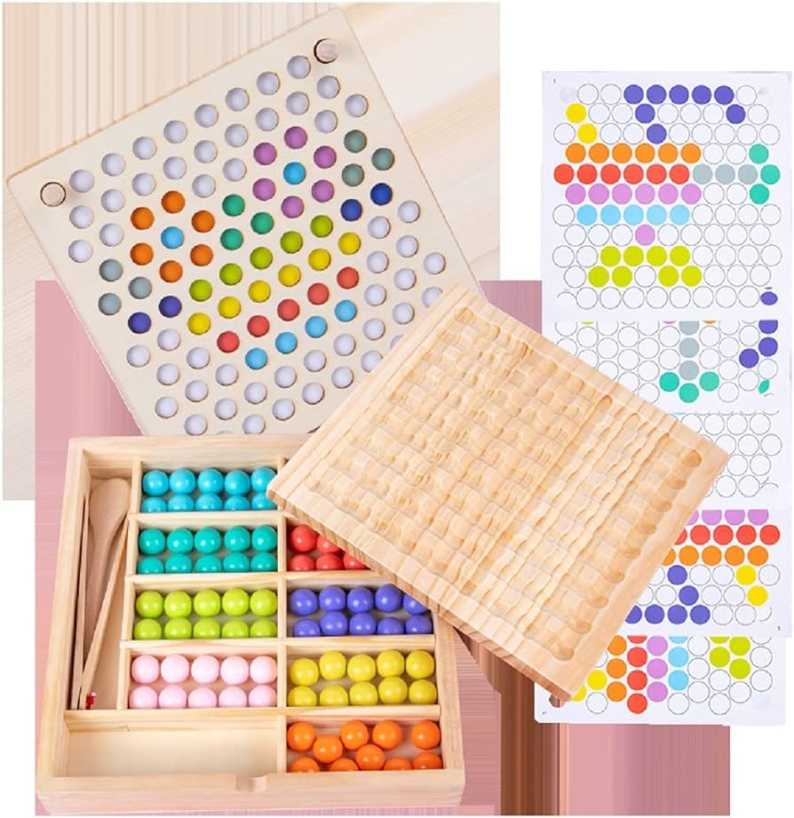 Weinsamkeit Clip Beads Board Game, Montessori Toy, Rainbow Bead Game ...