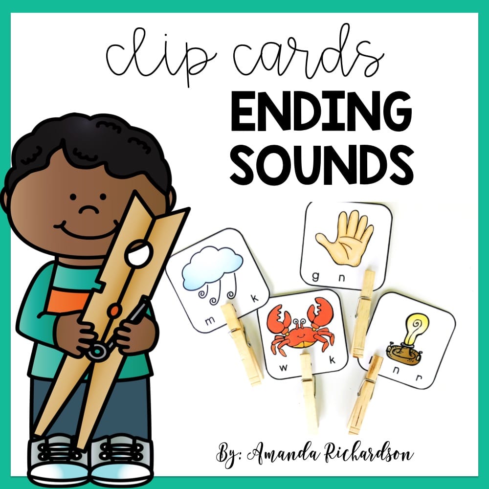 Ending Sounds Worksheets and Activities: Clip Cards for Fine Motor ...