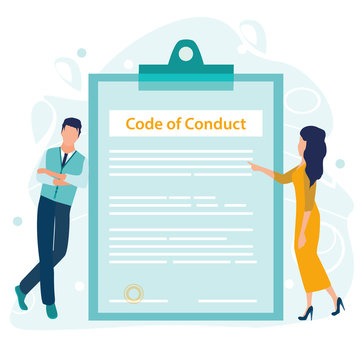 Code of Conduct. Business ethics. Business man and woman looking ...