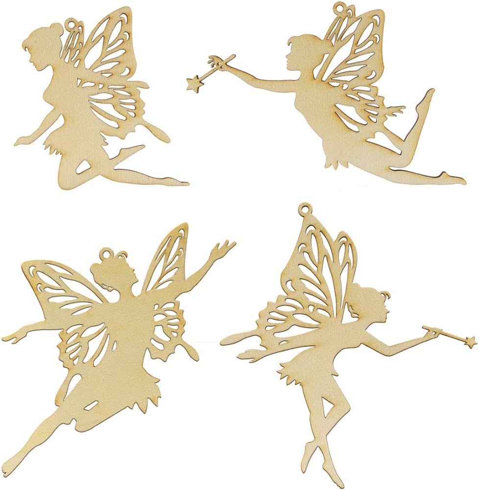 Summer-Ray 20 Wooden Fairy Laser Cutouts for Crafts Party Decoration ...