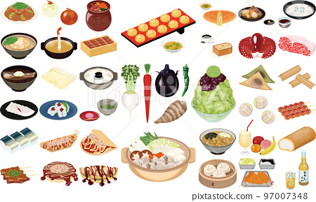 Illustrations of popular gourmet foods and... - Stock Illustration ...