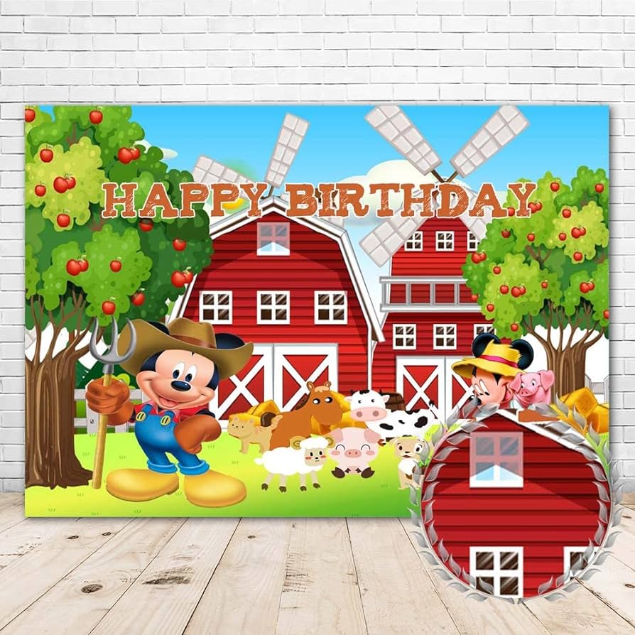 Amazon.com: Mickey Mouse Farm Birthday Party Supplies Backdrop ...