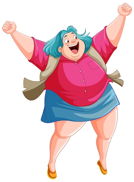 Chubby Woman Running Pose Cartoon Character - Stock Illustration ...