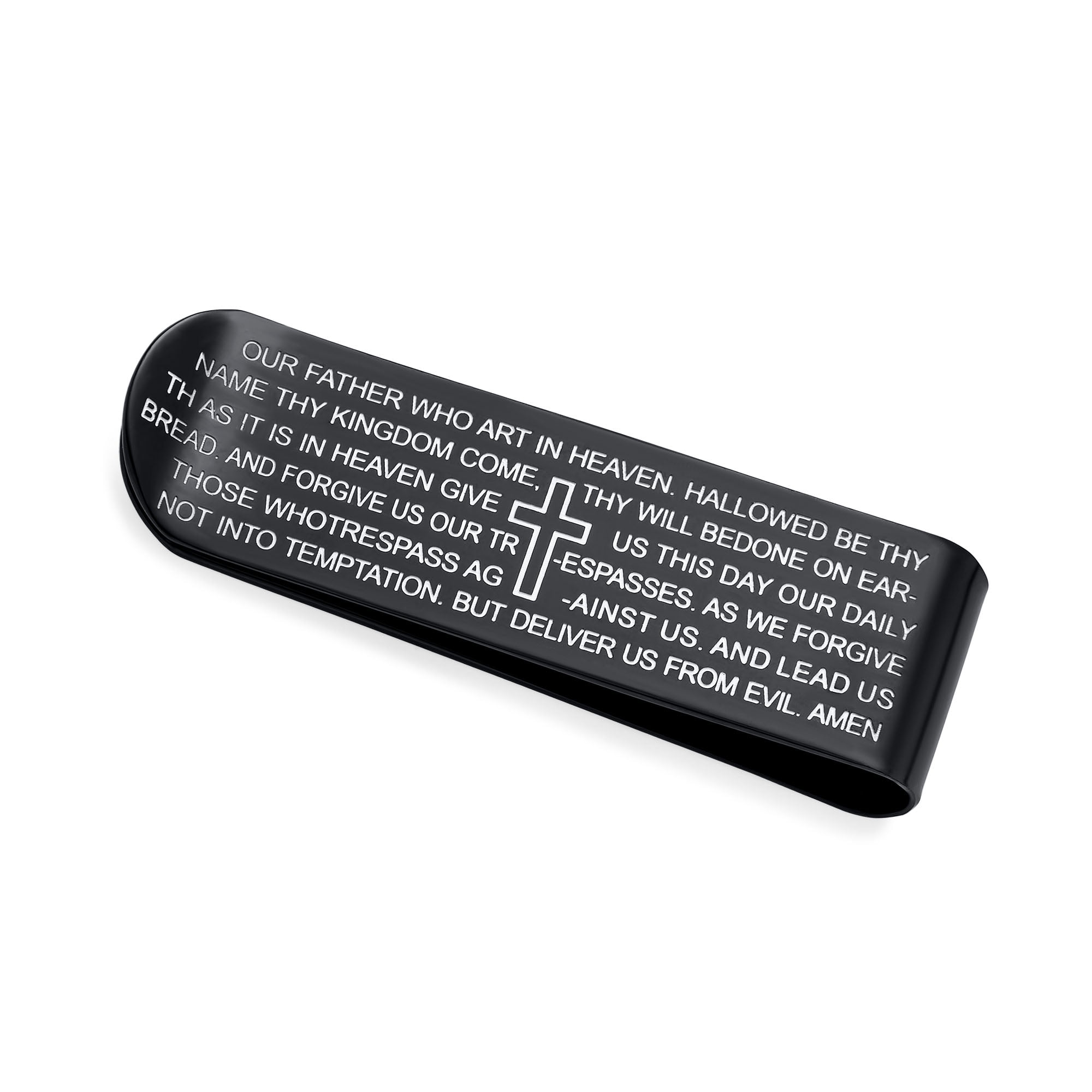 Bling Jewelry Mens Our Father Lords Prayer Cross Black Money Clip ...