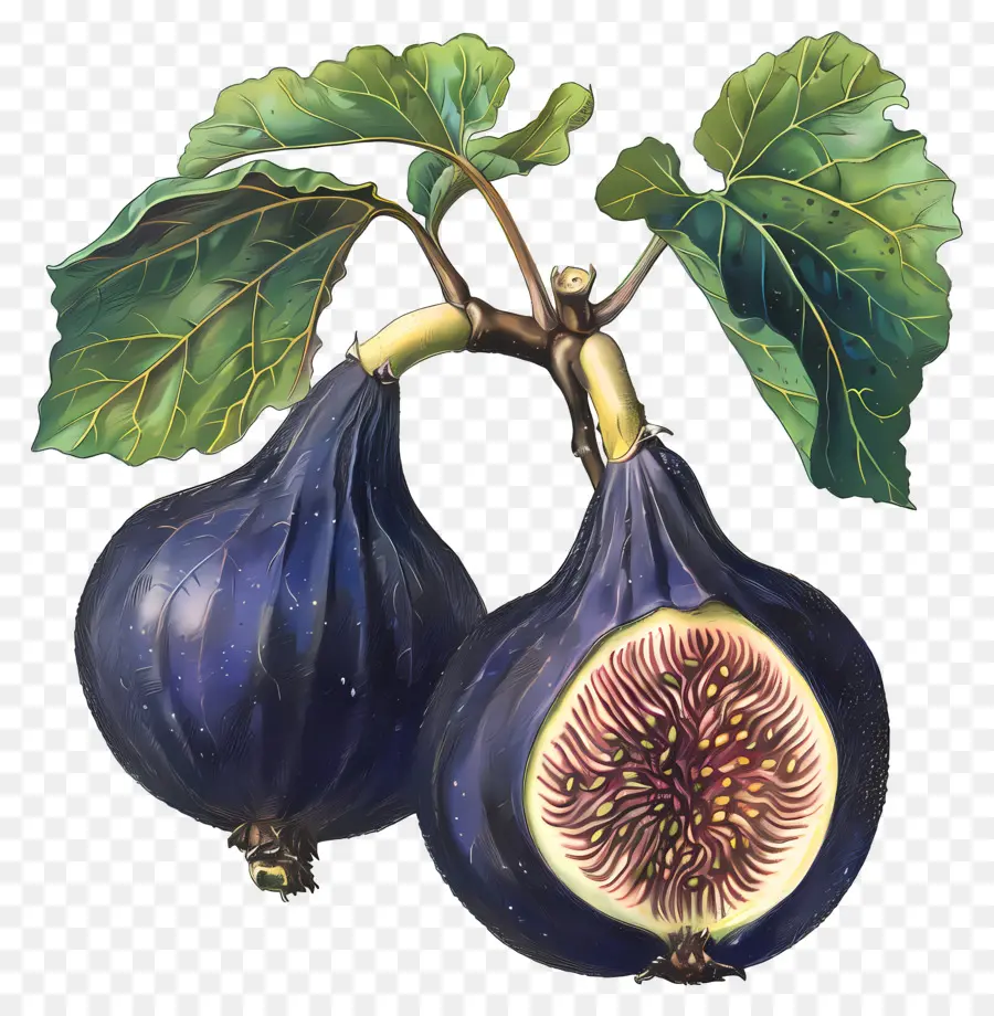 Figs - Vibrant purple figs with seeds and leaves - CleanPNG / KissPNG ...