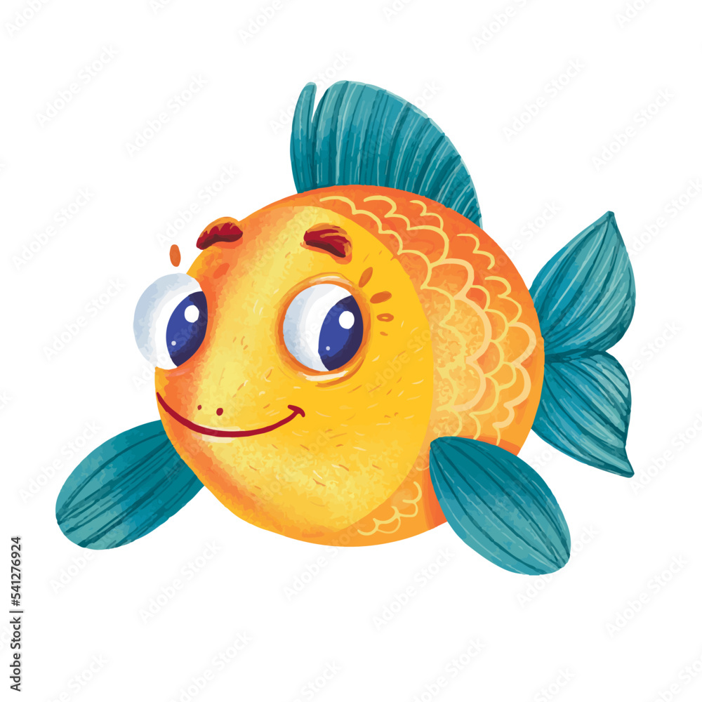 Cute cartoon small fish. Vector clip art illustration with simple