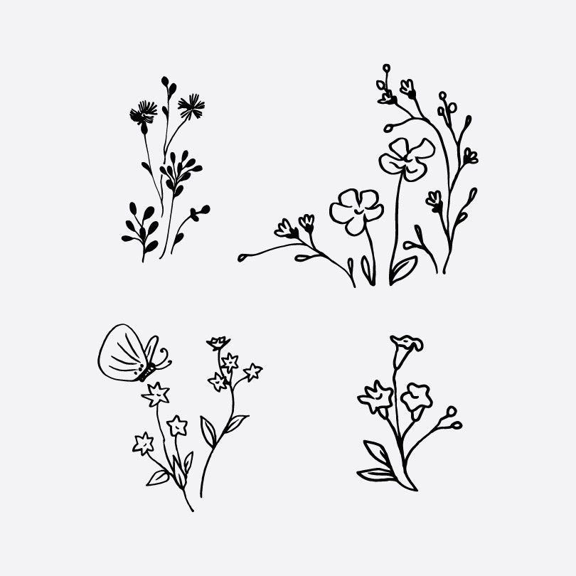 Free Wildflowers Clip Art Vector Floral Design Line Drawing ... - Clip ...