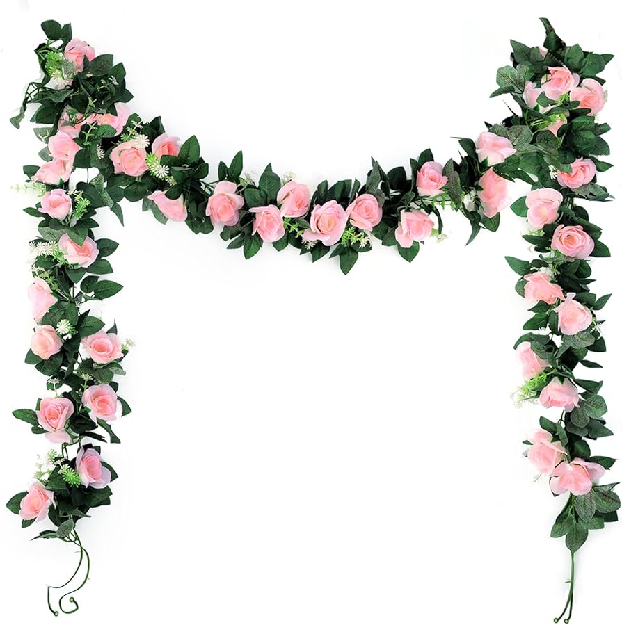 MeloMall 2 x 2.2 m Artificial Rose Garland, Flowers Garland Roses Vine ...