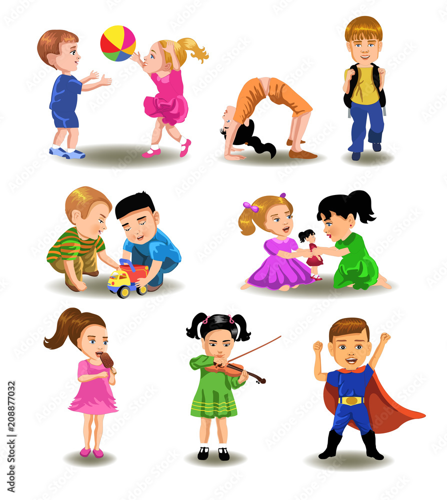 collection of children doing different leisure time activities ...