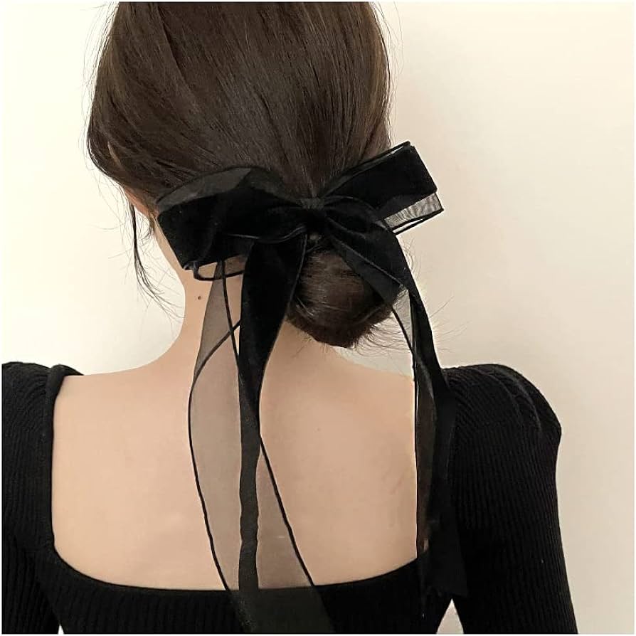 2 Black Hair Bows Clips Women Bow Hair Clips Long Velvet Hair Bow ...