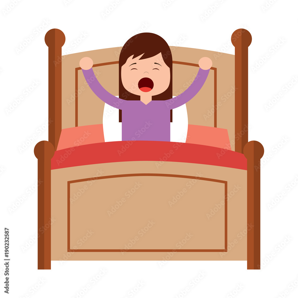 wake up morning the young girl in bed vector illustration Stock ...