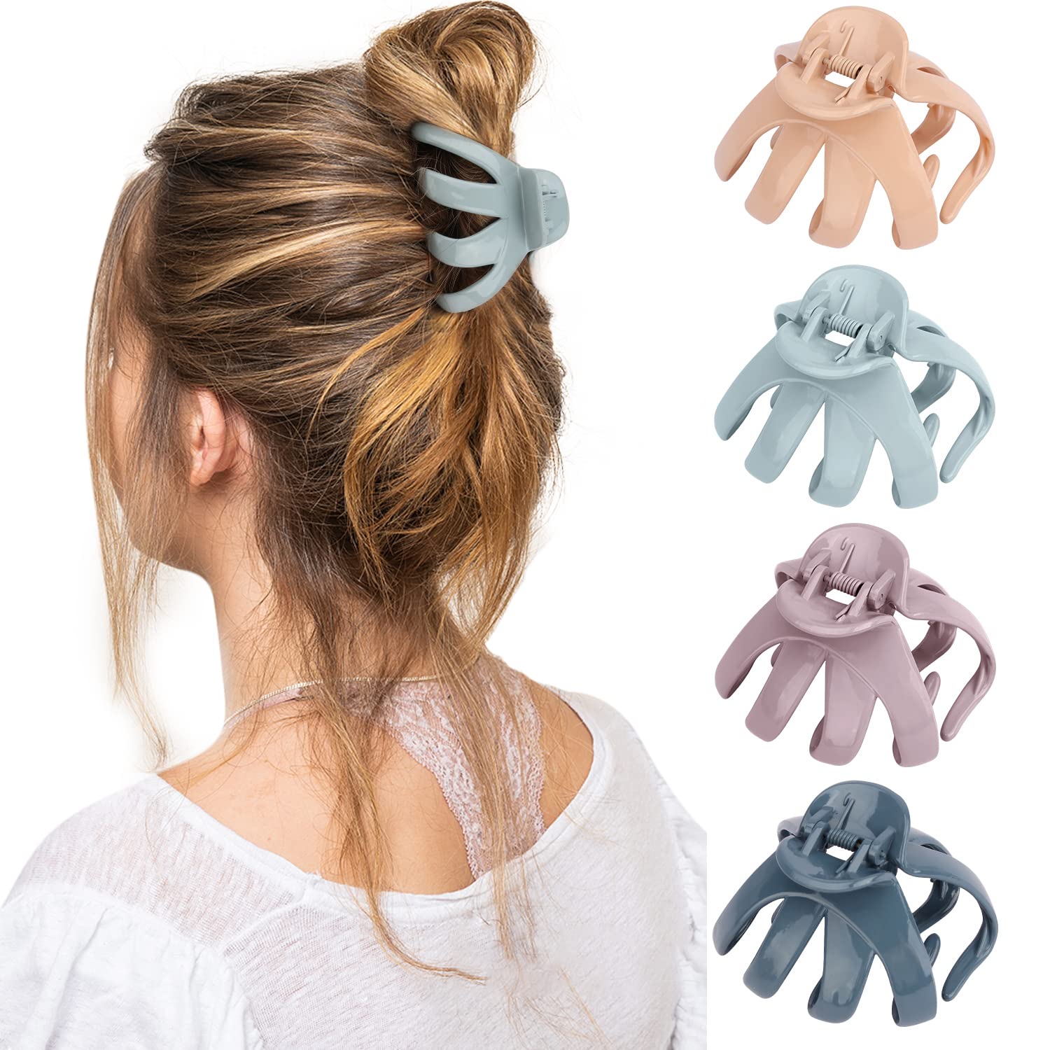 NOGIS Big Claw Hair Clips for Thick Hair, 3.2 Octopus Clips Large Hair ...