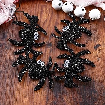 Lurrose 5PCS Spider Hair Clips Horror Glitter Spider Barrettes Halloween Hair Accessories Clip