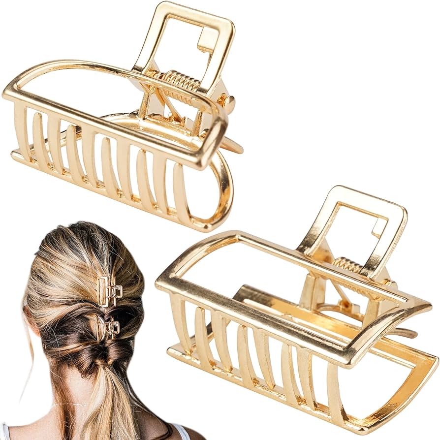 Hair Clips, Pack of 2 Womens Gold Hair Clips, Metal, Small Non-Slip ...