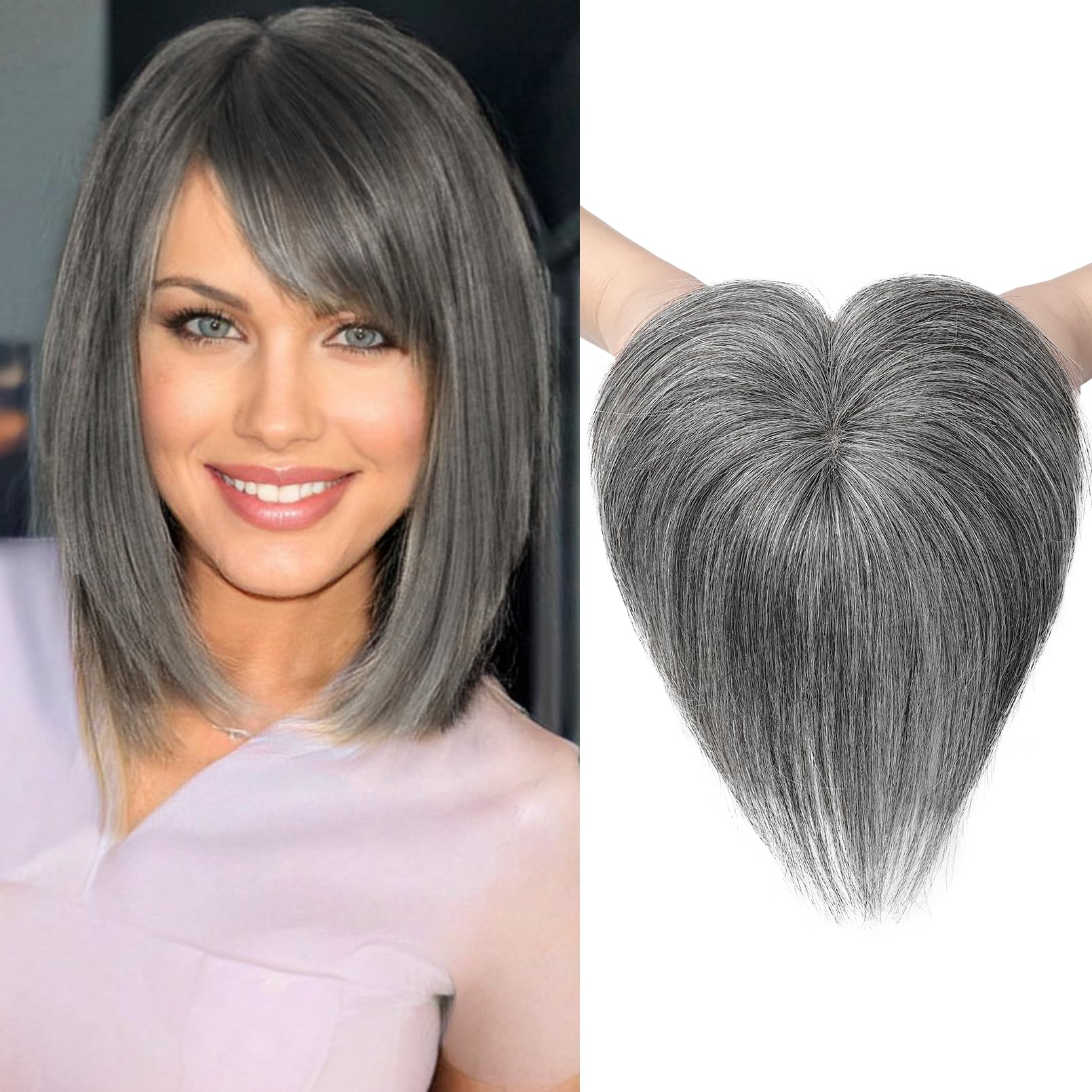 Amazon Com Reecho Grey Hair Toppers For Women Real Human Hair