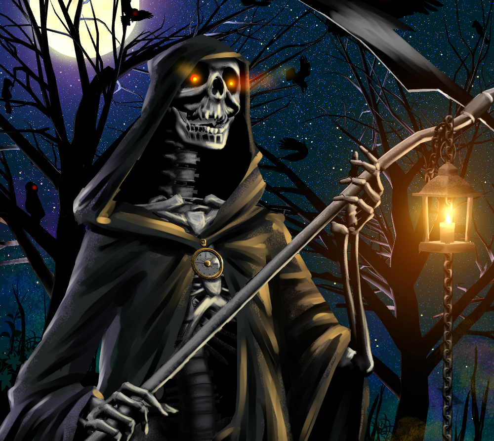 Clipart Creepy Grim Reaper Holding A Scythe And Reaching Out ... - Clip ...