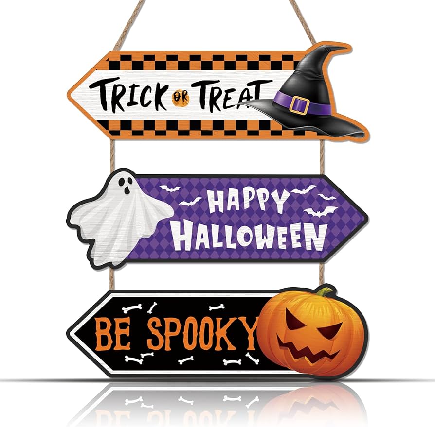 KAIRNE Happy Halloween Signs Decorations Trick or Treat Wall Hanging ...