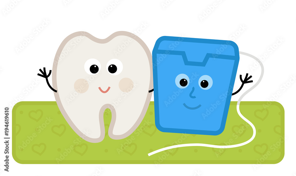 Floss and Tooth - Cute clip-art of a happy tooth and dental floss ...