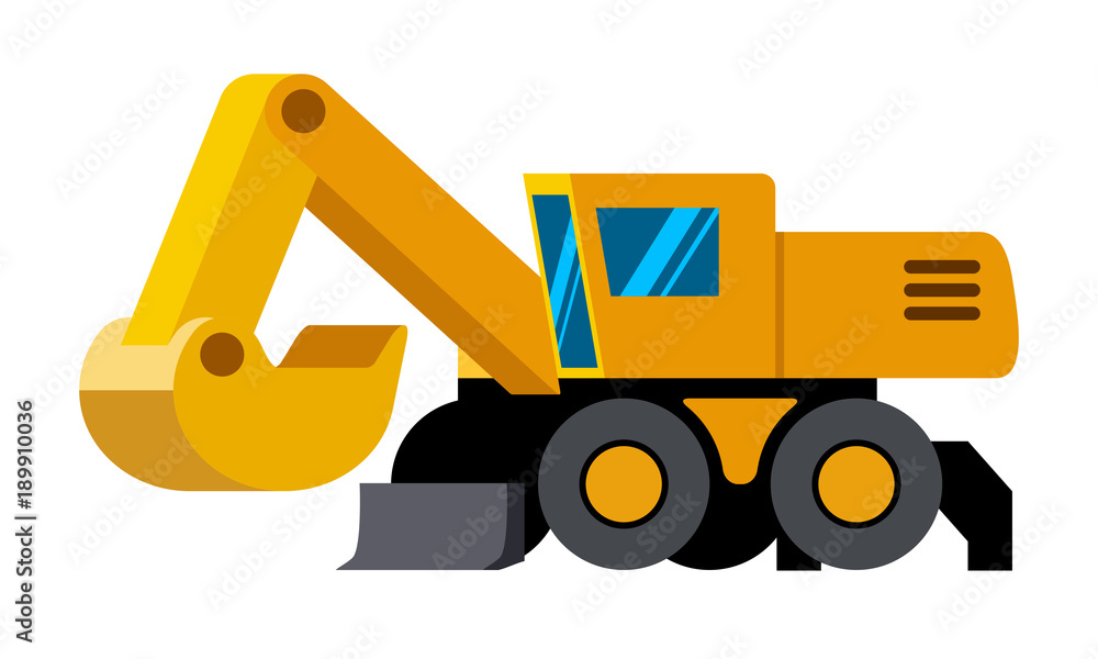 Wheeled excavator minimalistic icon isolated. Construction ... - Clip ...