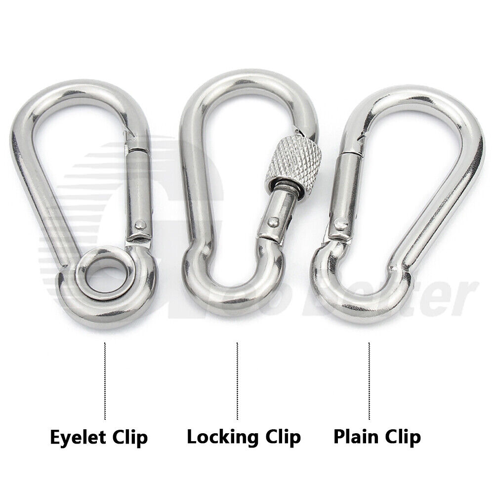 Heavy Duty Locking Carabiner Clip Snap Hook Spring Marine Stainless ...