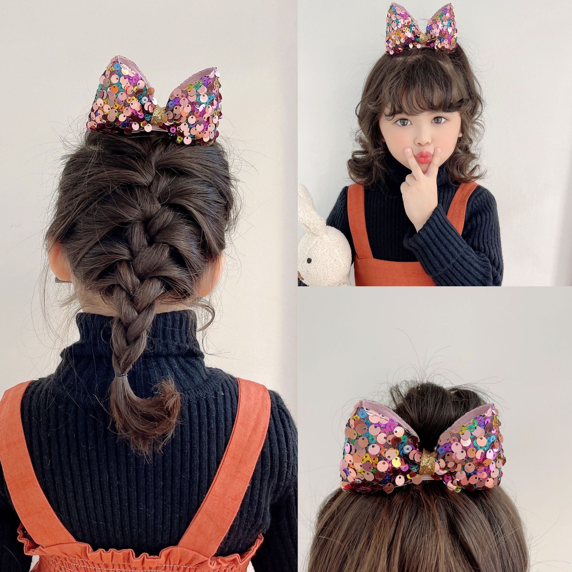 Korean Hair Bows Hairpin Kids Sequin Cute Princess Festival Performance ...