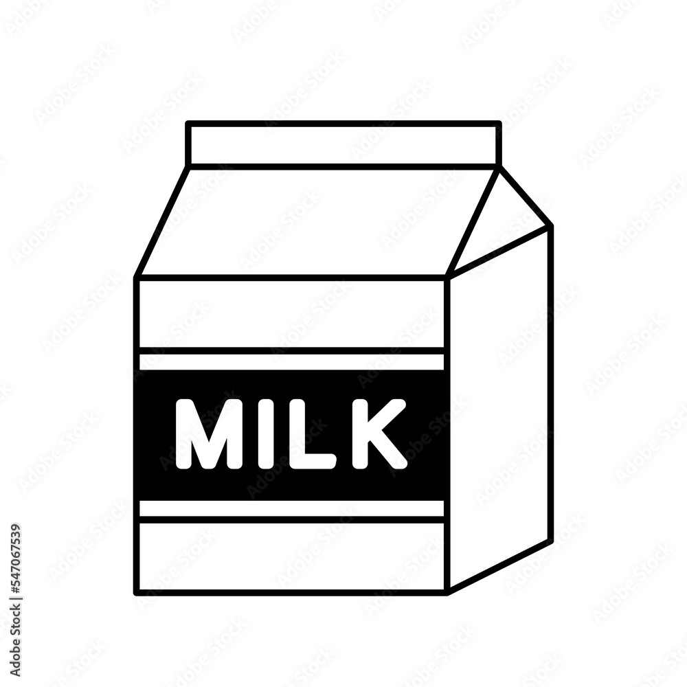 Simple milk carton box icon clipart in black line vector isolated ...