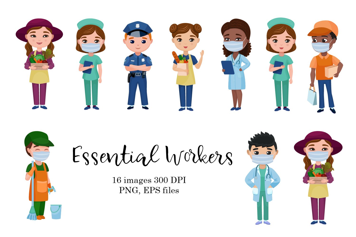 Frontliners Essential Workers clip art, Cute (645295) - Clip Art Library