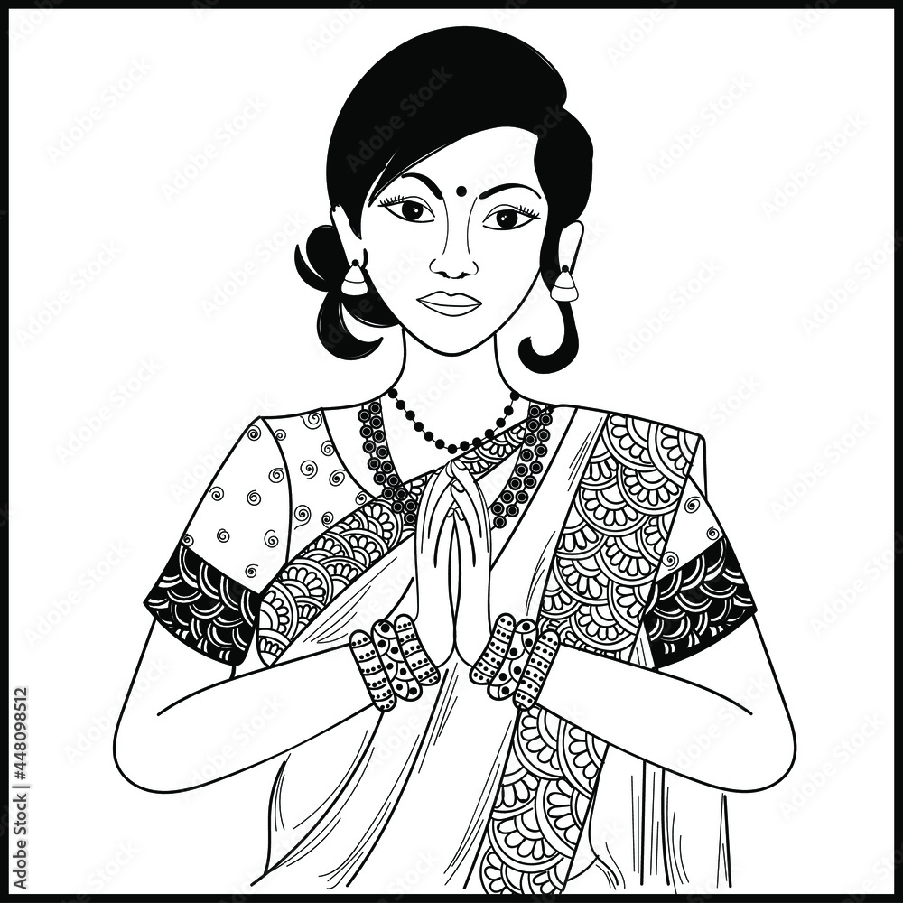 Indian wedding clip art of INDIAN WOMEN IN SAREE WELCOME BY HANDS ...