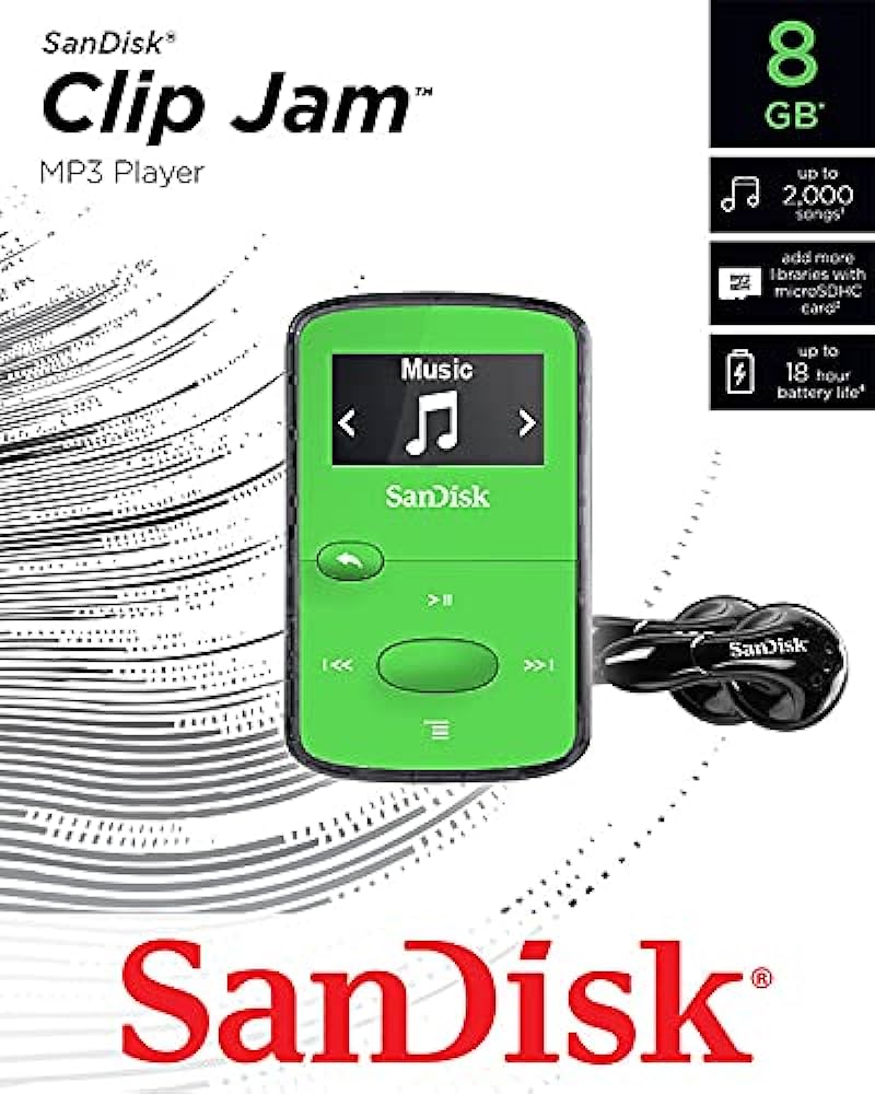 SanDisk Clip Jam 8GB MP3 Player - Green - Clip Art Library